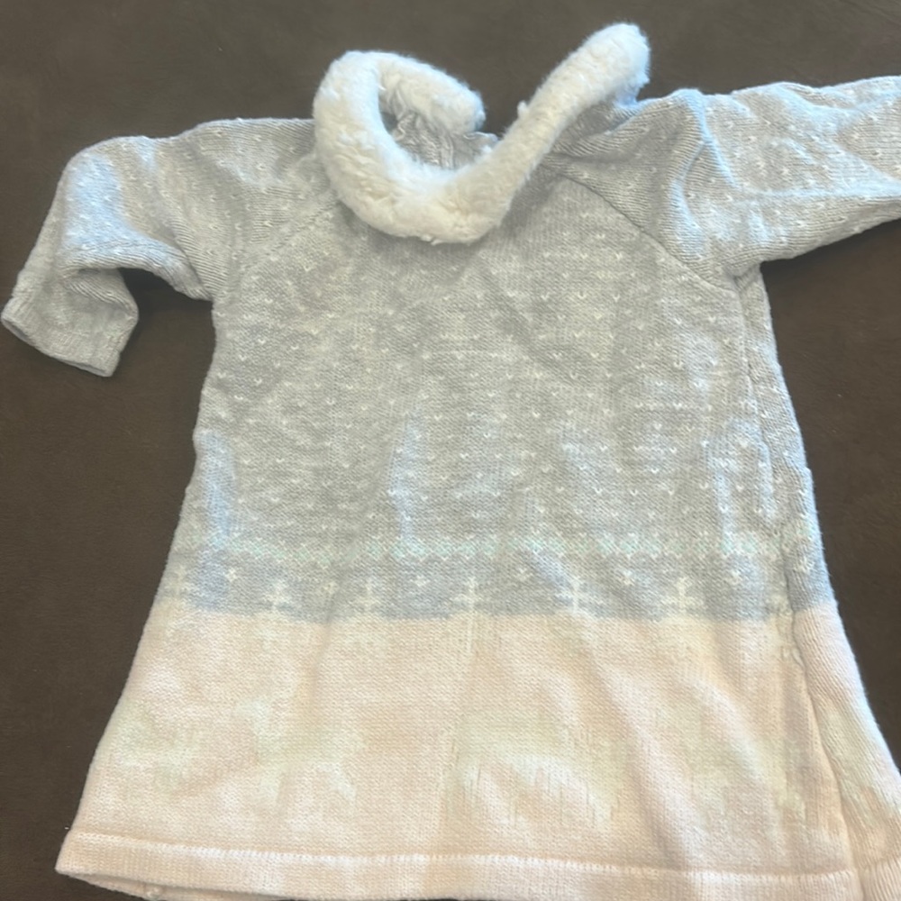 Janie and Jack pink and gray reindeer dress 0-3 months.